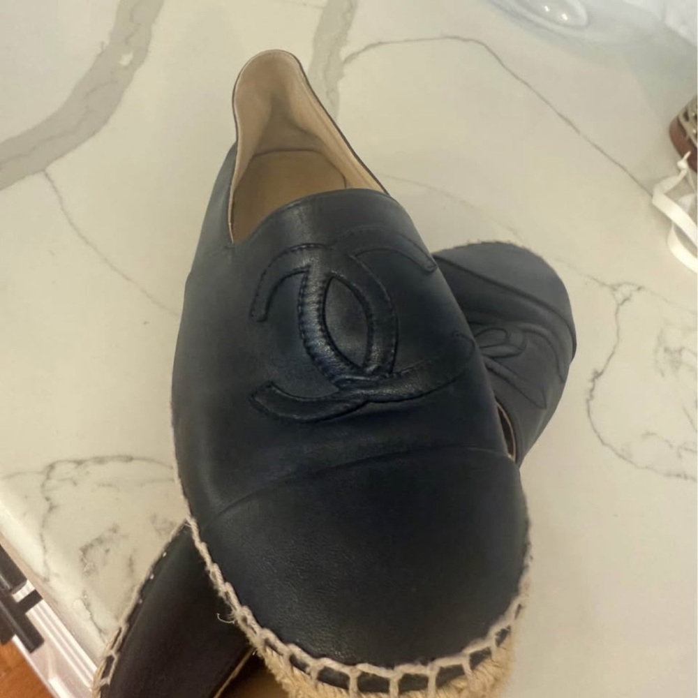 CHANEL black Espadrille Flats